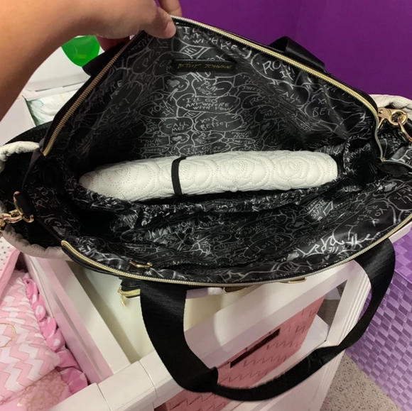 Betsey Johnson Handbags - Keeping for now ✌️  Betsey Johnson • Black White Rose Embossed Diaper Bag